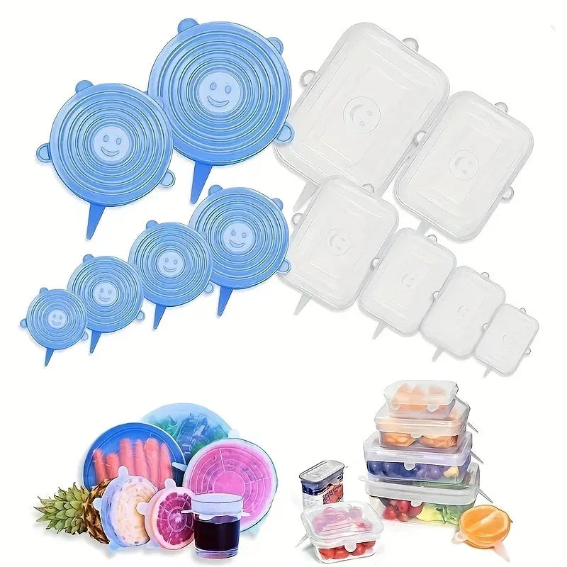 Tampas de Silicone Reutilizáveis Elásticas - Conjunto de 6 Tamanhos
