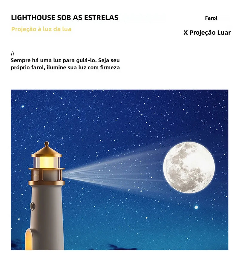 Luminária Farol Projeção Lunar e Audio via Bluetooth