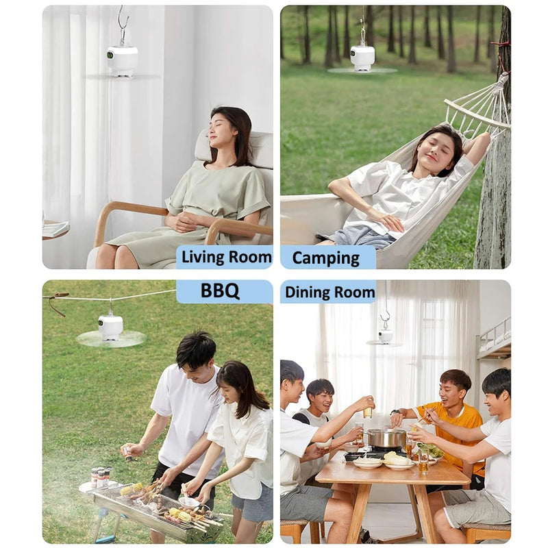 Ventilador Portátil 3 em 1 com Luz e Controle – Ideal para Camping, Tendas e Ambientes Externos
