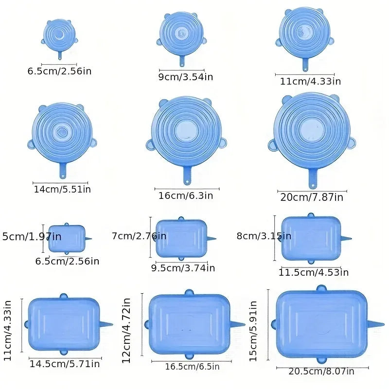 Tampas de Silicone Reutilizáveis Elásticas - Conjunto de 6 Tamanhos