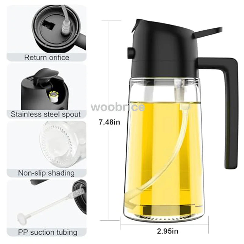 Dispensador de Óleo em Spray 2 em 1 - Pulverizador e Escova para Fritadeira a Ar