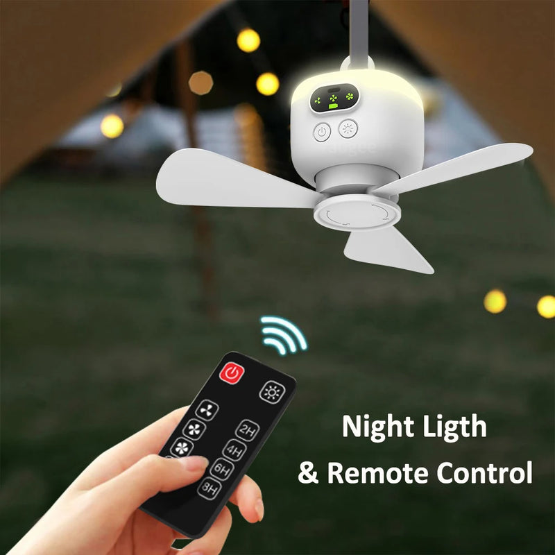 Ventilador Portátil 3 em 1 com Luz e Controle – Ideal para Camping, Tendas e Ambientes Externos