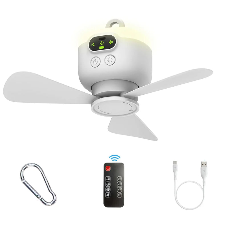 Ventilador Portátil 3 em 1 com Luz e Controle – Ideal para Camping, Tendas e Ambientes Externos
