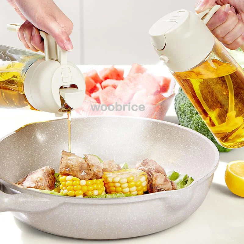 Dispensador de Óleo em Spray 2 em 1 - Pulverizador e Escova para Fritadeira a Ar