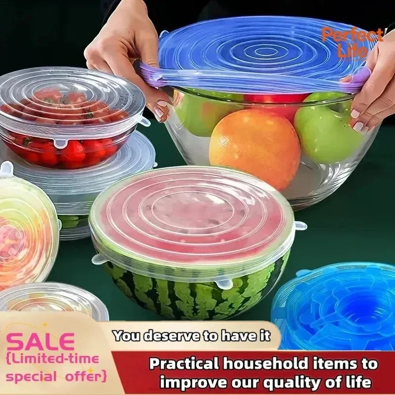 Tampas de Silicone Reutilizáveis Elásticas - Conjunto de 6 Tamanhos