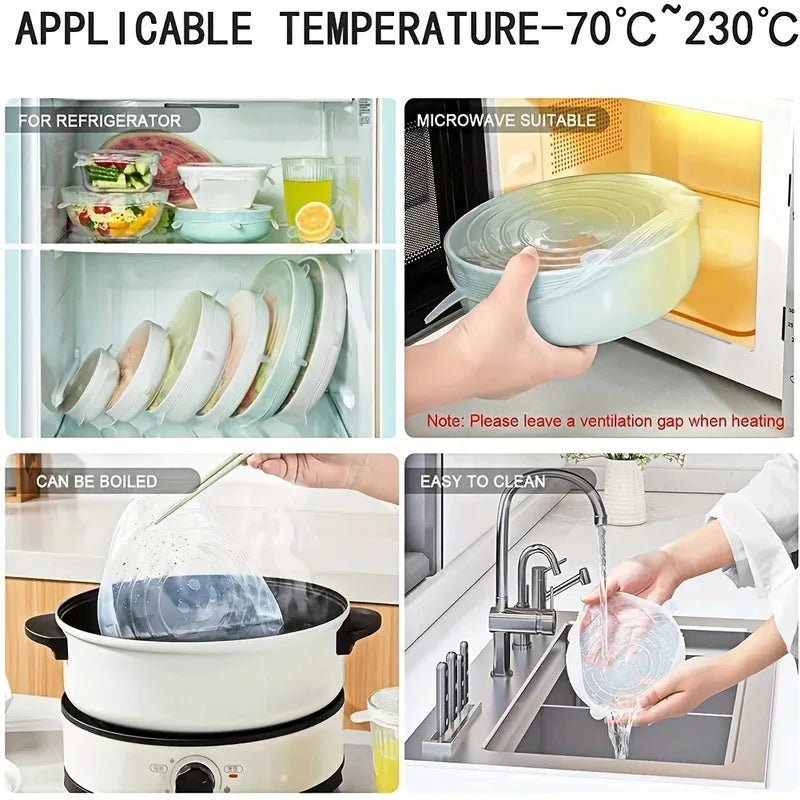Tampas de Silicone Reutilizáveis Elásticas - Conjunto de 6 Tamanhos