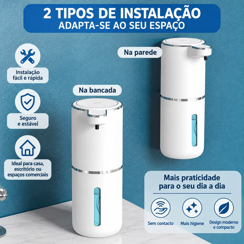 Dispensador automático de sabão RecantoLar instalado na bancada ou na parede
