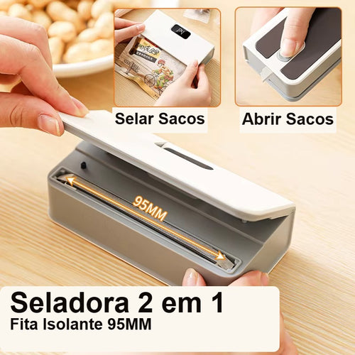 Seladora de Sacos Portátil 2 em 1 - Máquina de Selar a Calor Recarregável